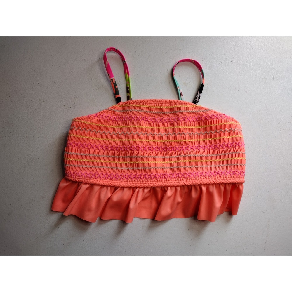 Wonder Nation Kids Orange Smocked Ruffle‎ Bikini Top Swim Size L 10 12